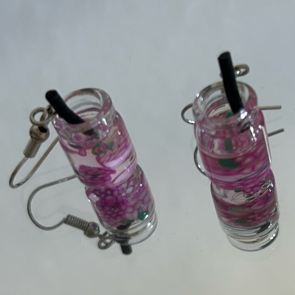 Grapes Drink Mason Jar Fashion Dangle Earrings - Picture 6 of 7